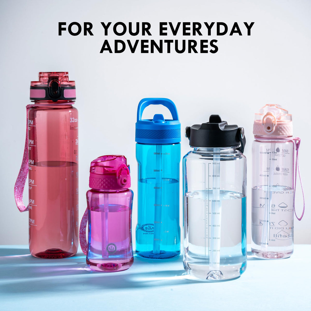OLDLEY 32 oz Clear Water Bottle with Straw,Tritan BPA-Free, Wide Mouth, Leak Proof - for Gym, Travel, Home, School, Office (Pink)
