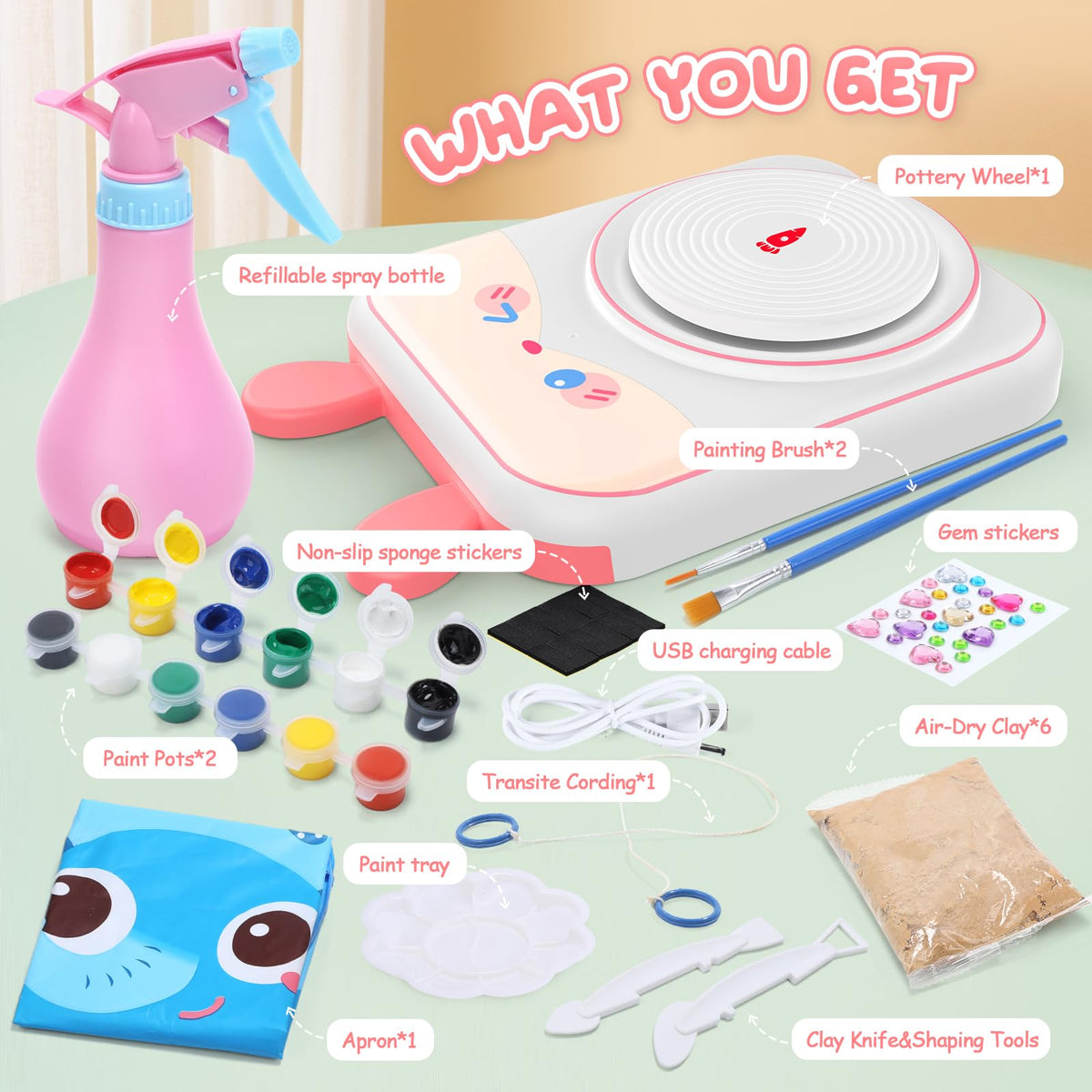 Skirfy Pottery Wheel for Kids Art Crafts Kits for Kids Ages 6-8 9-12 Clay Sculpting Tools & Painting Kit,Birthday Thanksgiving Christmas Gift Girls Toys 8-10,DIY Kits Clay Maker for Beginners