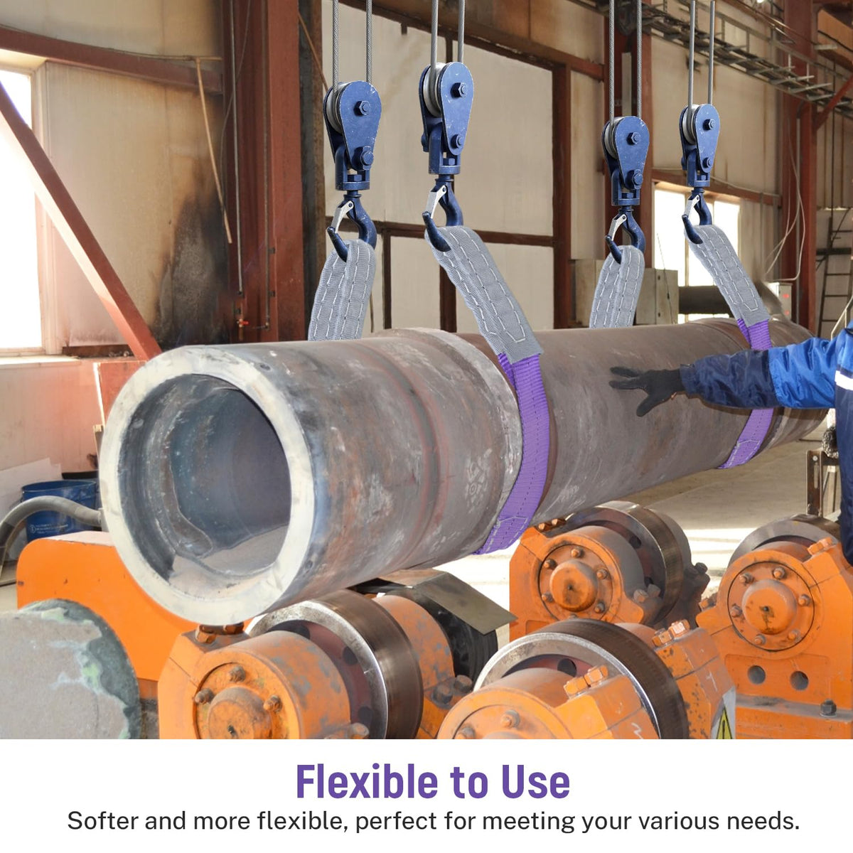 2-PCS 5:1 Safety Factor 1" X3.3' Lifting Slings 2204 lbs Webbing Sling 2 ply Polyester Lifting Strap with Twisted Eye & Eye for Industrial Shop Use, Hoist, Tree Stumps, Heavy Duty Cargo, Purple