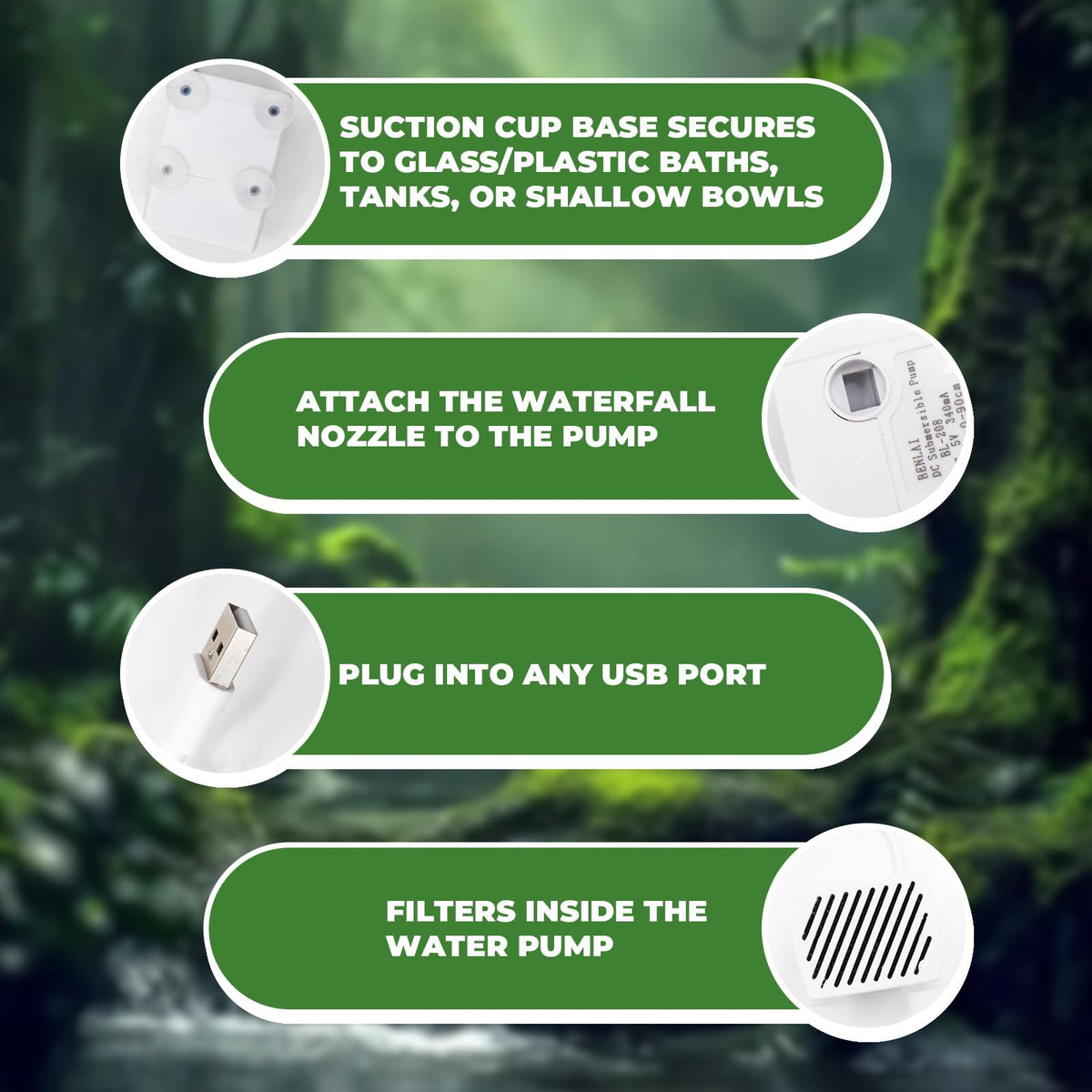 MinrzPet USB-Powered Reptile Shower Kit with Waterfall Fountain & Plush Towel – Bathing Essentials for Bearded Dragons, Frogs & Small Pets