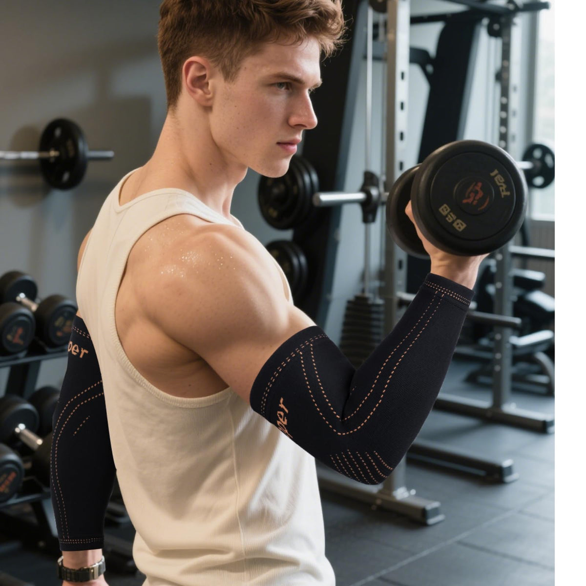 JIQUD Arm compression Sleeve (1 Pair),Copper Elbow Compression Sleeve,Elbow Brace for Tennis Elbow Tendonitis,Full Arm Sleeve for Men & Women,Sports Support & Recovery (Black, Medium)