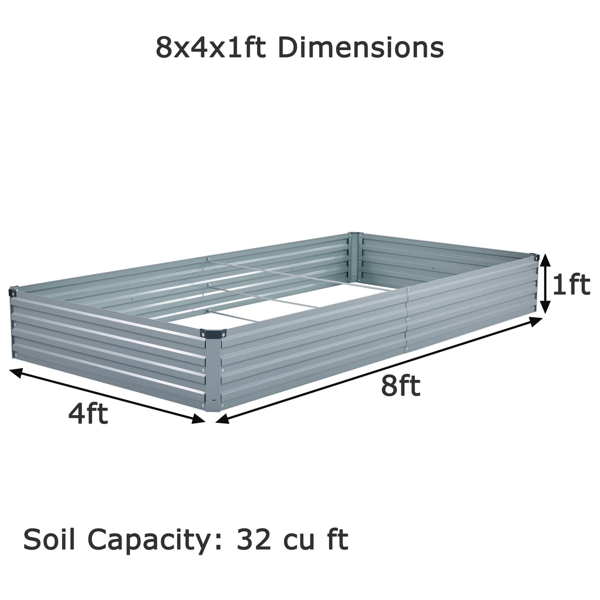 Foxlang 8x4x1ft(2 PCS) Galvanized Raised Garden Bed,Outdoor Planter Box Metal Patio Kit Planting Bed for Vegetables Flowers Herb,Gray