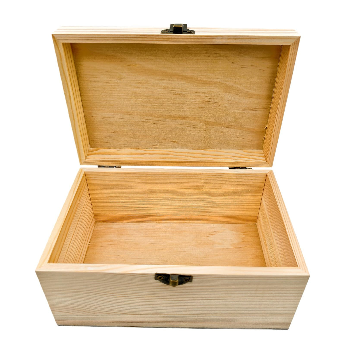 Anwoodola Unfinished Natural Pine Wood Storage Box with Hinged Lid, Wooden Craft Container for Jewelry, Gifts, Art Supplies, Hobby Organization (7.87 x 5.11 x 3.93in)