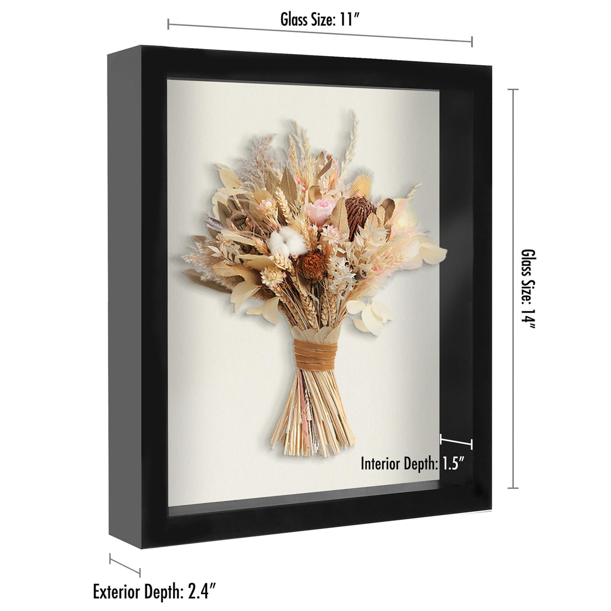 Americanflat 11x14 Shadow Box Frame with Shatter-Resistant Glass - Silhouette Collection - Large Shadow Box Display Case for Tabletop and Wall Display - Black with Soft Felt Back