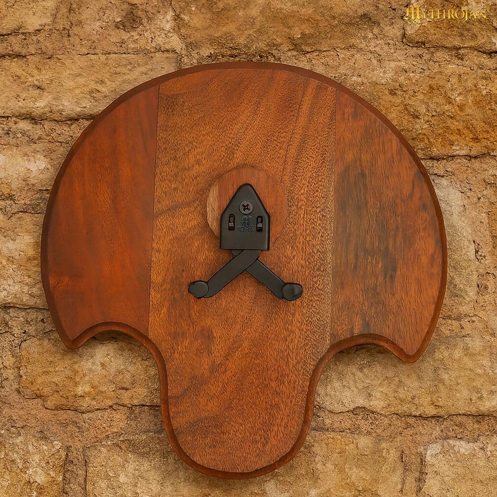Medieval Sword Wall Display Plaque with Adjustable Steel Hanger– 10 × 9 in Acacia Hardwood Wall Rack for Medieval, Fantasy & Decorative Swords
