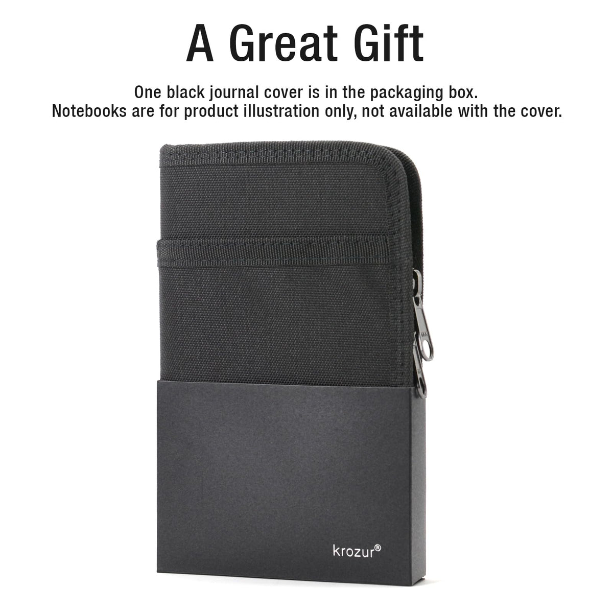 Krozur Journal Cover for 3.5”x5.5” Field Notes & Moleskine Cahier, YKK Zippers, Pocket Notebook Cover with Pen Holder, 3.5” x 5.5” Field Journal Planner Sketchbook Cover, Water Resistant, Black