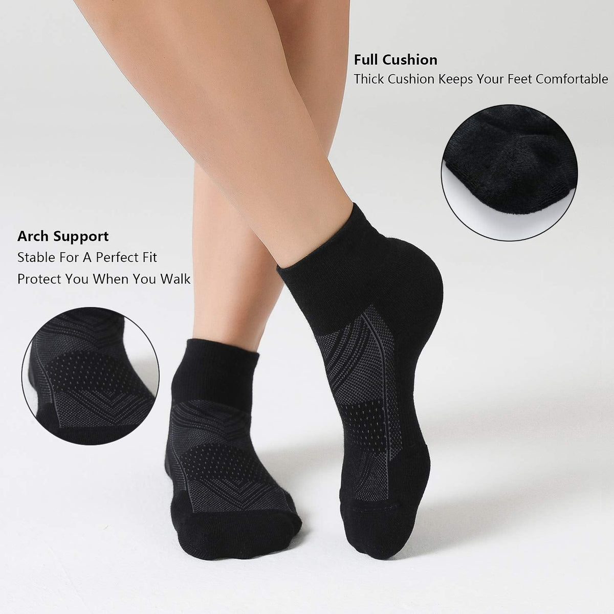 CS CELERSPORT 6 Pack Men's Ankle Socks with Cushion, Sport Athletic Running Socks, Black, Large