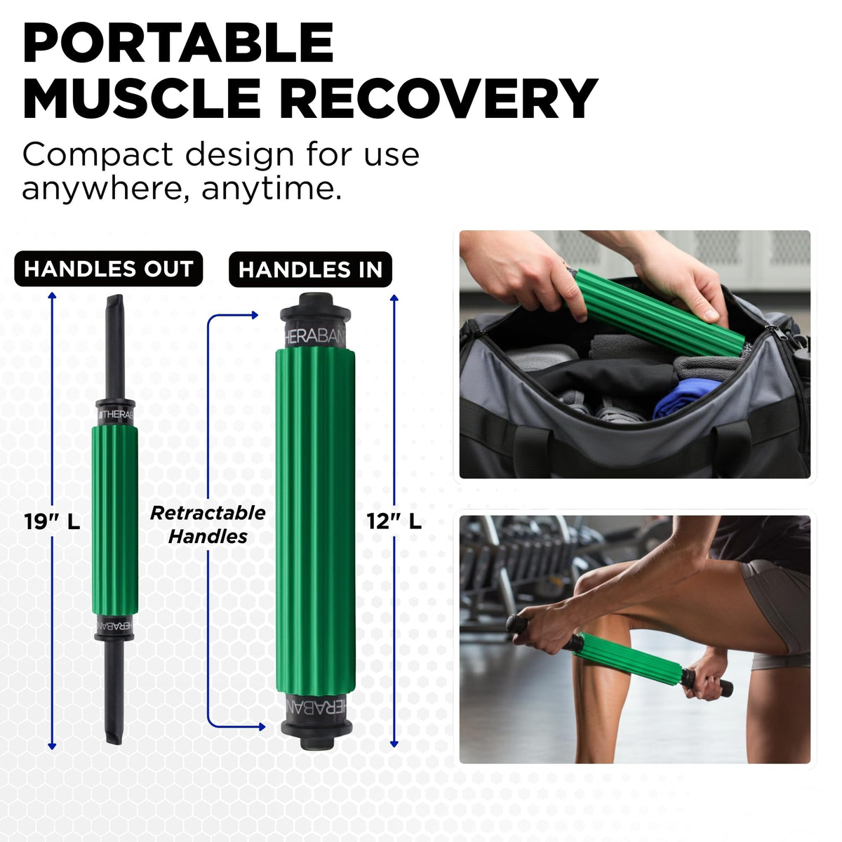 THERABAND Roller Massager+, 19"-21" Retractable Muscle Massage Stick for Full-Body Use, Deep Tissue & Trigger Point Self-Massage, Portable Handheld Fascia Release Tool for Runners, Athletes
