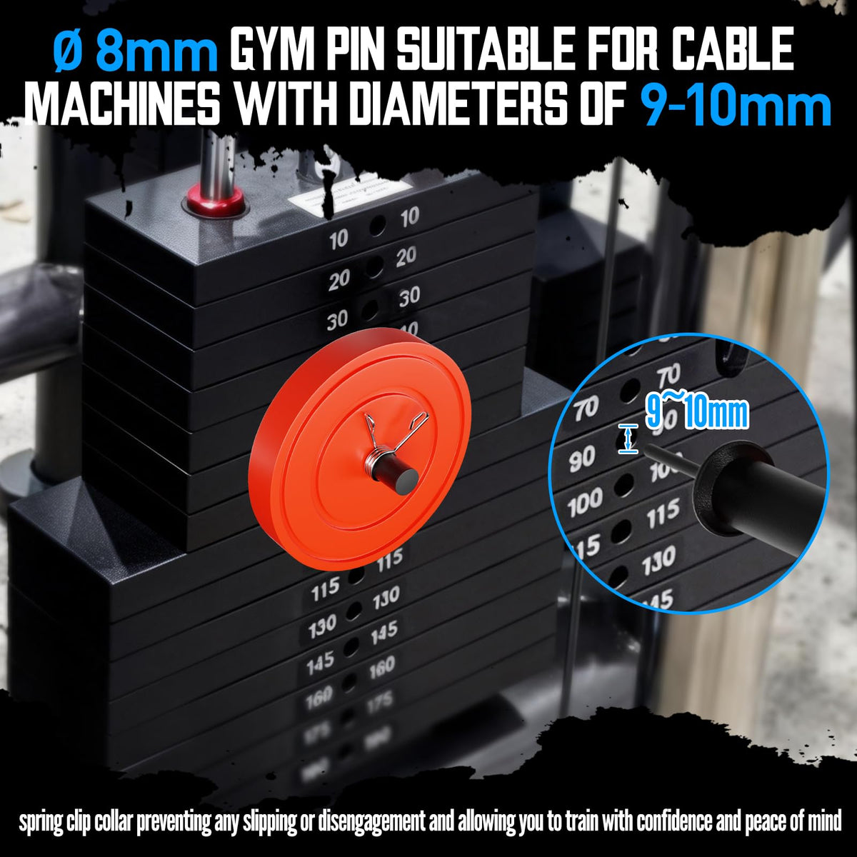 Reinforced Weight Stack Pin - Maximum additional Load Capacity of 50kg/110lbs - Load Extra Olympic Weight for Strength Training Weight Lifting in Gym Cable Machine & Home Gym(Dia:8mm Length:110mm)