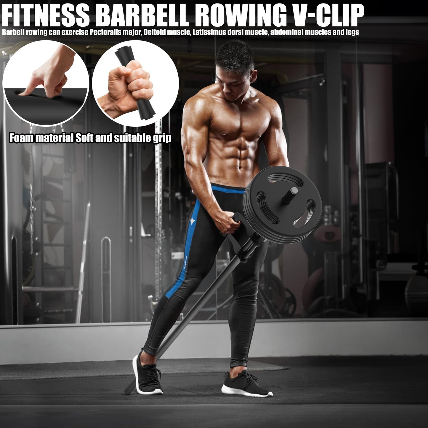 Yuiisenn V Bar Landmine Handle Attachment for Barbell Bar, T-Bar Row Solid Multi-Grip Landmine Handle Attachment with Non-Slip Rubber Handle, Fits Olympic Bars Strength Training Bars,Black