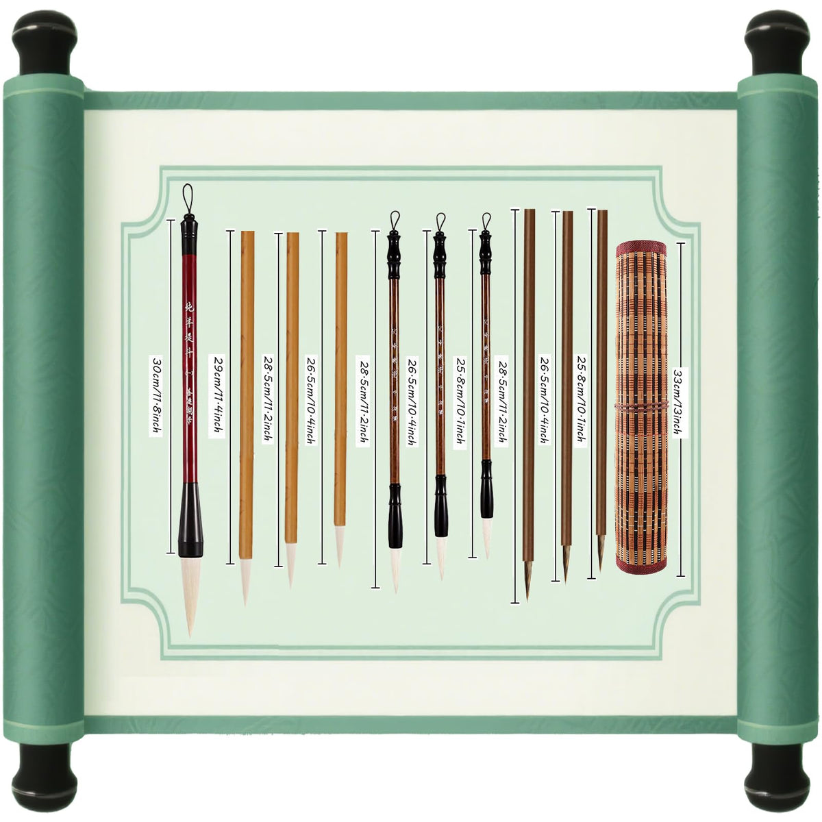 TIUSUTA 10-Piece Chinese Calligraphy Brush Set - Premium Writing Brushes for Beginners & Artists - with Roll-up Bamboo Brush Holder,Chinese Painting Brushes Set Flower Bird Line-Drawing Brushes