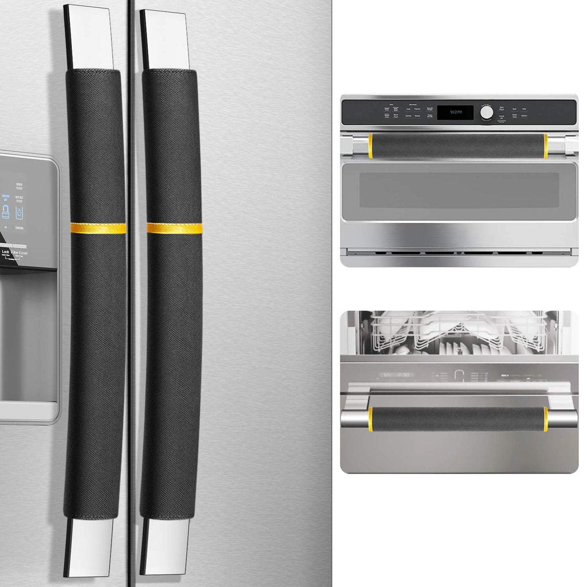 MRKG Refrigerator Door Handle Covers, Set of 4, Washable Without Fading or Cracking, Keep Your Kitchen Appliance Clean from Smudges, Drips, Food Stains, Oil (Black)