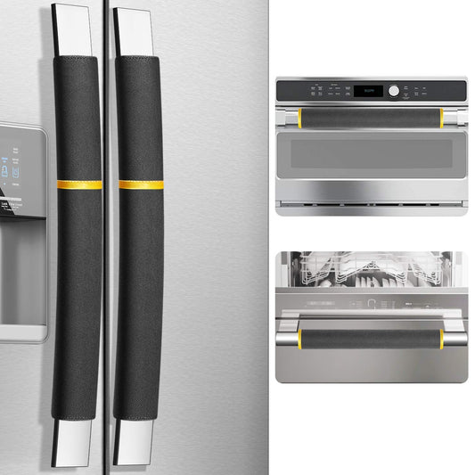MRKG Refrigerator Door Handle Covers, Set of 4, Washable Without Fading or Cracking, Keep Your Kitchen Appliance Clean from Smudges, Drips, Food Stains, Oil (Black)