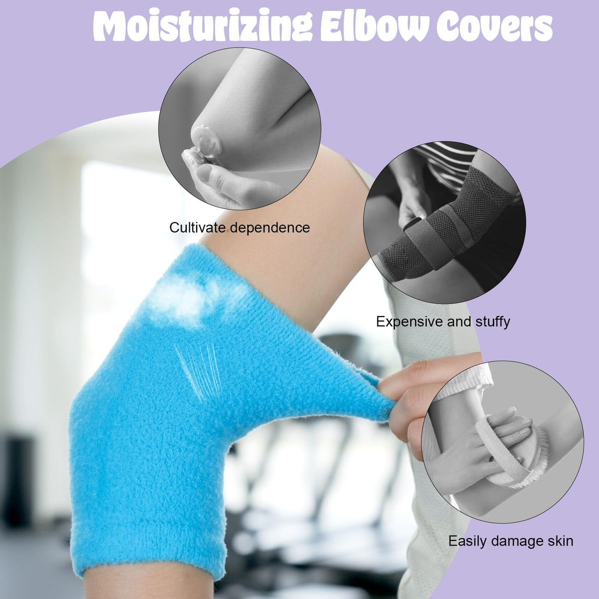 oruola 2 Pairs Elbow Protectors for Elderly,Elbow Moisturizing Sleeve,Dry Elbow Treatment, for Moist Chapped Dry Skin Care, Cover Heel Socks, Elbow Sleeves,Blue & Purple