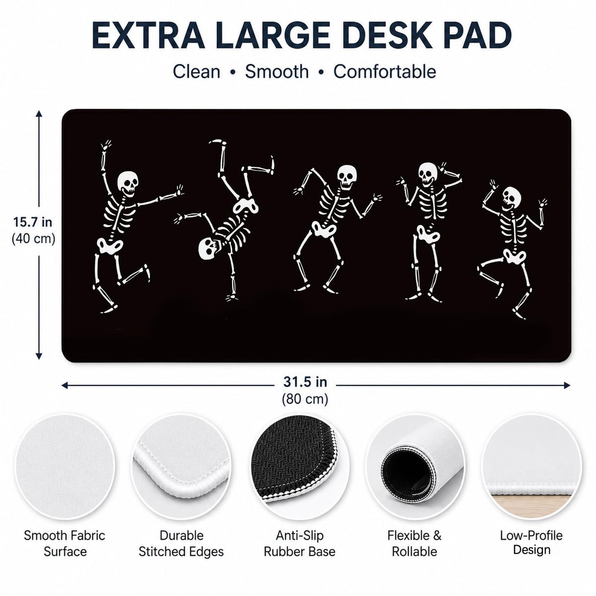gsgfdshf Dark Gothic Halloween Skeleton Large Mouse Pad 31.5x15.7 ins