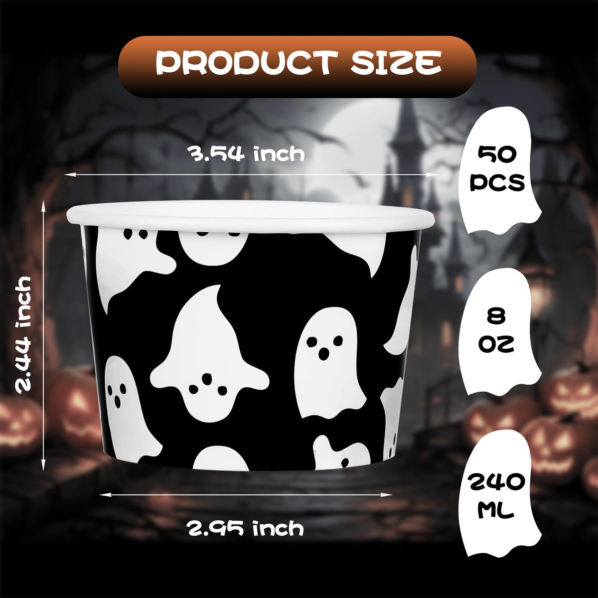 AimFun 50 Pcs Halloween Snack Cups Ghost Paper Treat Cups