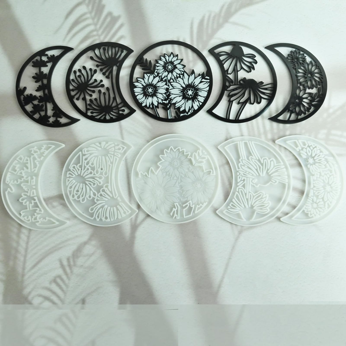 Moon Phase Wall Art Set, 5-Piece Floral Resin Molds, Decorative Silicone Casting Molds for Home Decor, Moon Phase Epoxy Resin Silicone Molds