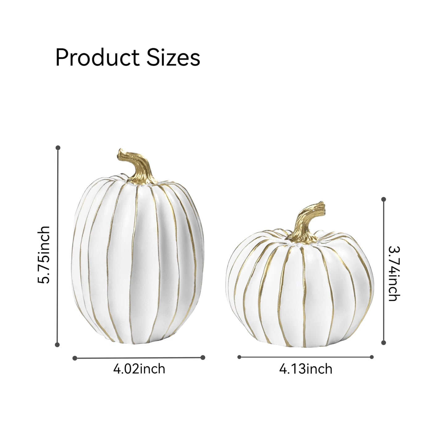 FESTGLOX Fall Pumpkin Decor, 2 PCS Resin Thanksgiving Fake Pumpkin Figurines, White and Gold Pumpkins for Decorating, Fall Decorations for Home, Farmhouse, Harvest Table Centerpiece