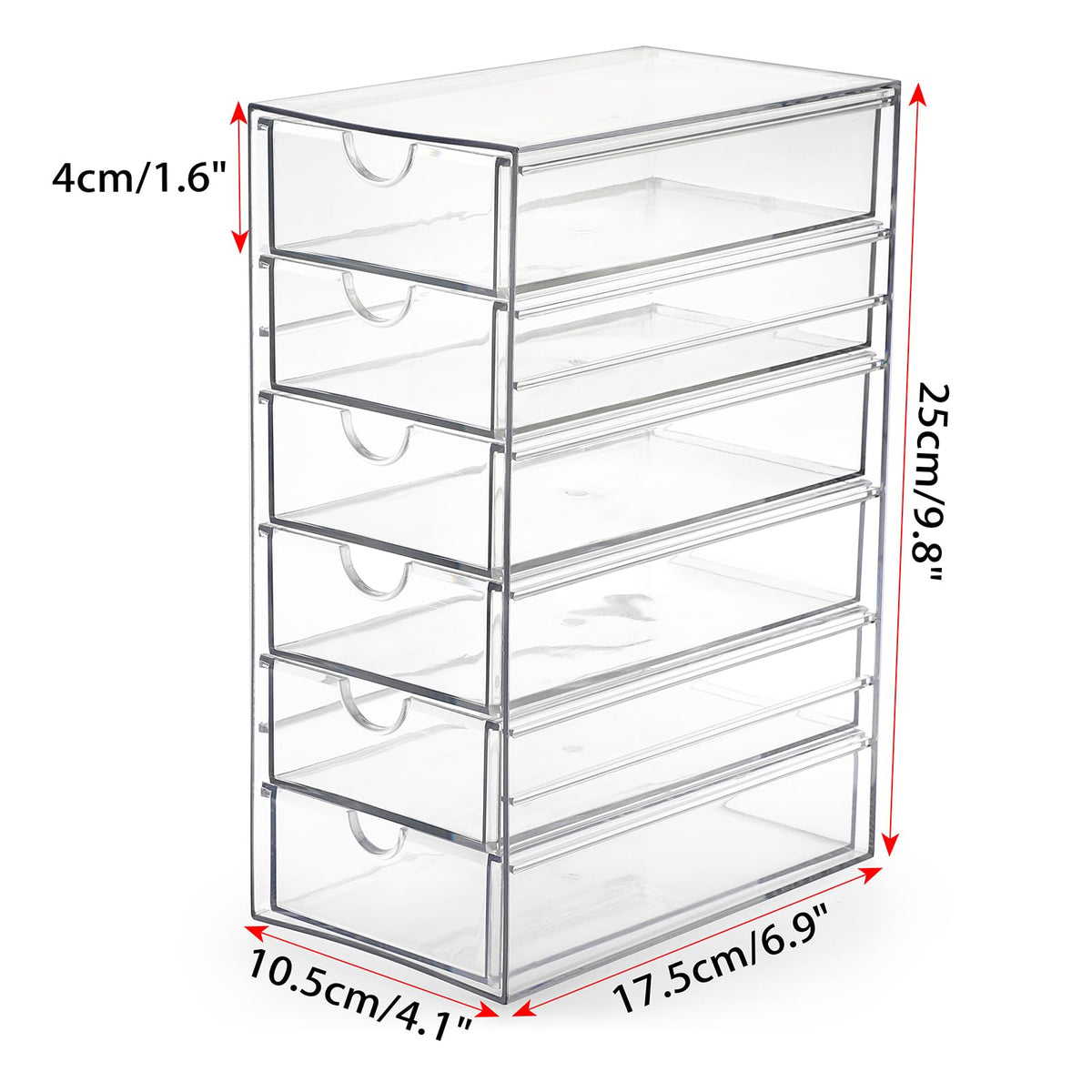 Hipiwe Plastic Drawer Organizer Clear Desktop Drawers Box with 6 Pull Out Drawer Compact Storage Box for Cabinet Vanity Bathroom Bedroom Pantry Shelf Office Closet Organization