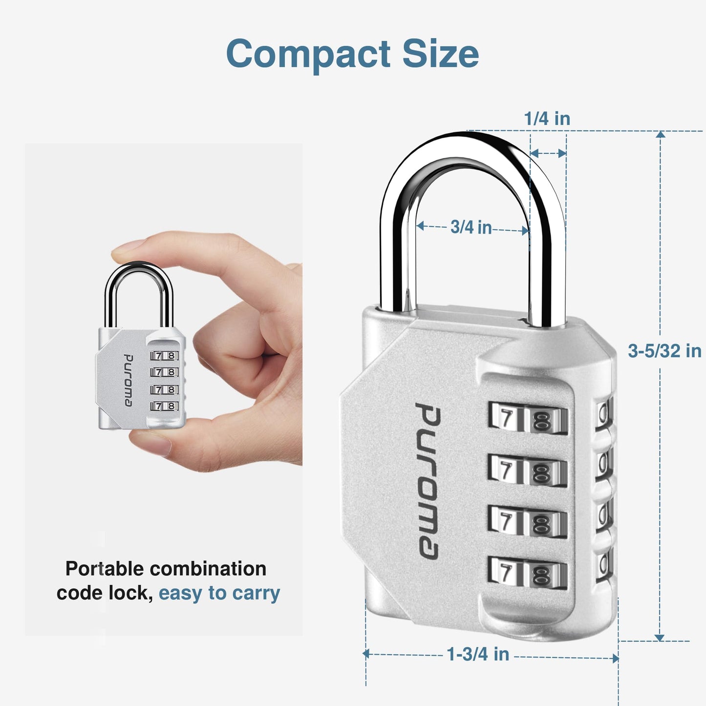 Puroma 2 Pack Combination Lock for Locker 4 Digit Outdoor Waterproof Padlock for School, Gym, Sports, Fence, Toolbox, Gate, Case, Outdoor, Hasp Storage, Cabinets (Silver)