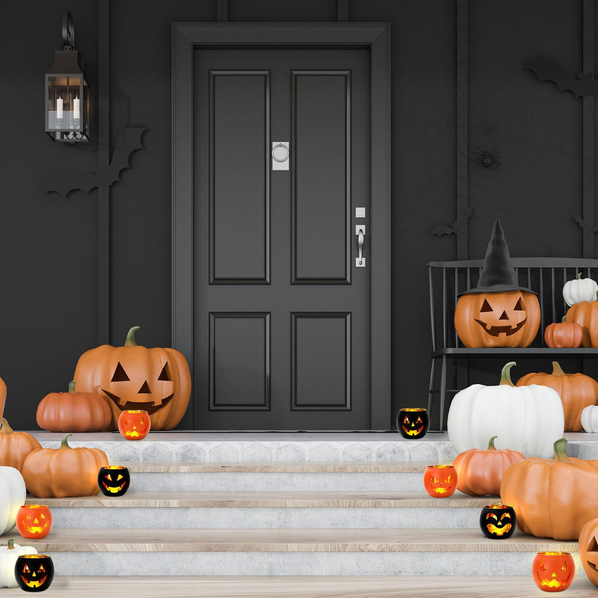 Whaline 6Pcs Halloween Candle Holder Black Orange Pumpkin Face Candlestick Glass Holder for Home Party Table Centerpiece Decor Supplies