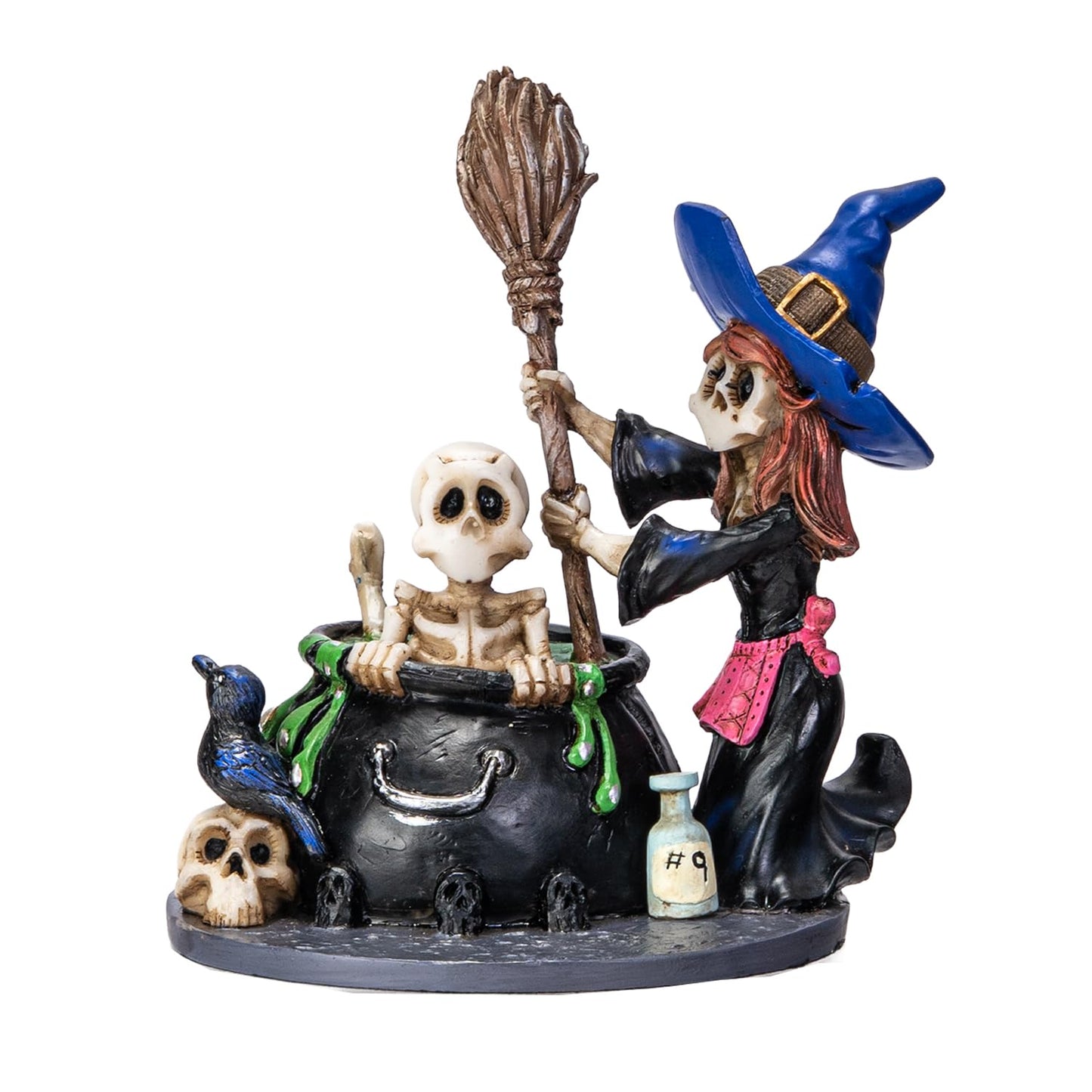 Pacific Giftware Bewitching Kitchen Halloween Witch Skeleton Cauldron Figurine by David Lozeau, Spooky Cute Gothic Decorative Statue, Hand-Painted Resin Decor, Collectible Halloween Accent 6" H