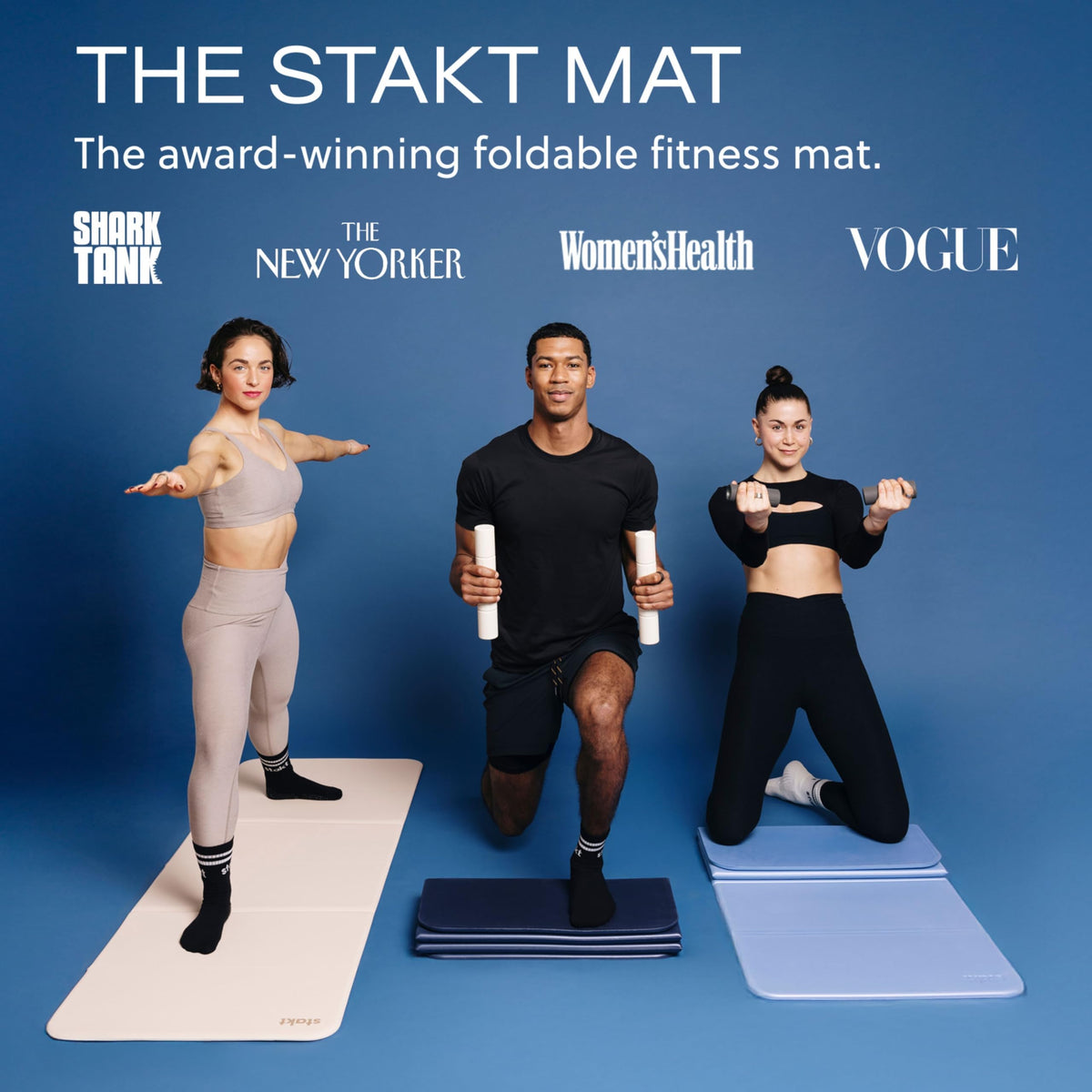 Stakt The Original Foldable Yoga Mat, Premium Foldable Exercise & Workout Mat with Non-Slip Surface, Lightweight Portable for Studio or Home Use, As Seen on Shark Tank - Dune