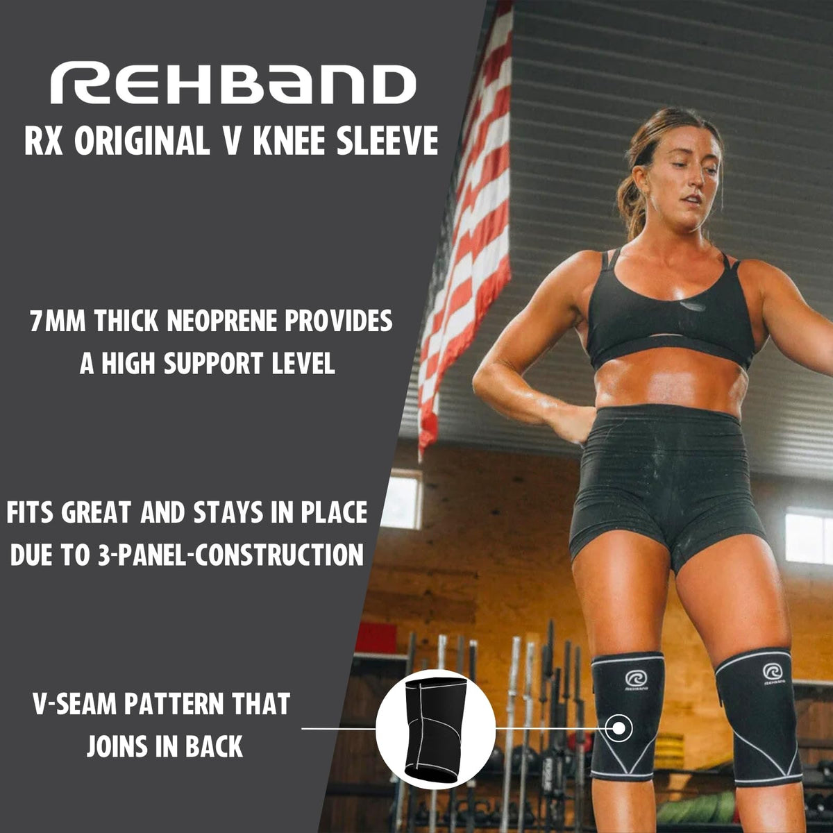 Rehband 7051 Classic 7mm V-Knee-Sleeve for Weightlifting, Competition Grade Powerlifting Knee Sleeve, Compression Sleeve for Crossfit, Squats, Gym, Colour:Blue - 1 Pair, Size:Large