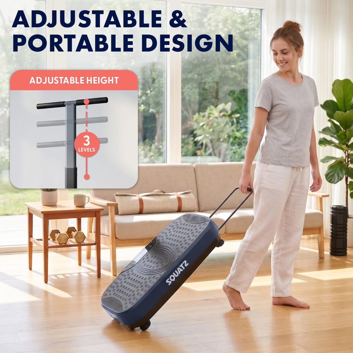 SQUATZ Vibration Plate Exercise Machine with Handlebar, Vibration Plate with Handles, 1-99 Speed Levels, 10 Preset Programs, Low-Impact Home Fitness Platform with Remote, Portable Design, Blue