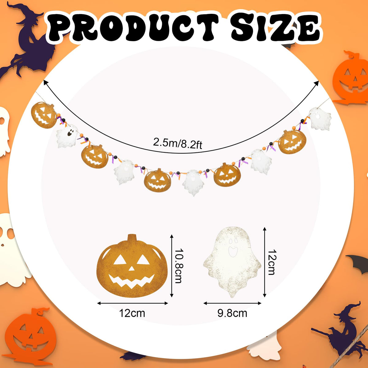 Cinnvoice 8.2 ft Halloween Ghost Pumpkin Garland Wooden Beads Garland Rustic Farmhouse Country Decor Wood Pumpkin Banner Ghost Halloween Hanging Decor for Fireplace Mantel Wall Home Window