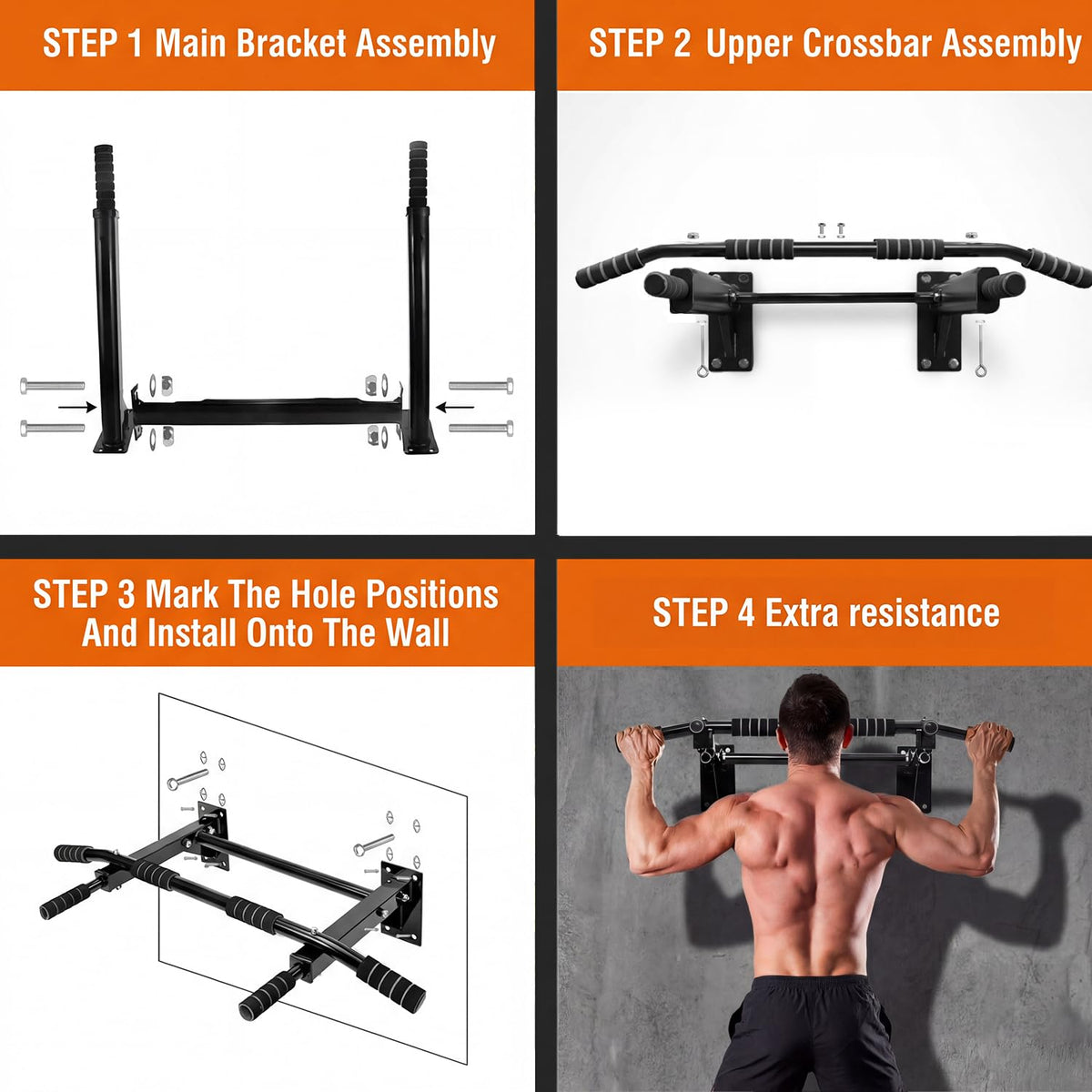 MEDETAYI Pull Up Bar Wall Mounted - Multifunctional Wall Mounted Pull Up Bar for Home Gym, Workout Strength Training Equipment, Chin-Up Bar with 2 Suspension Anchors