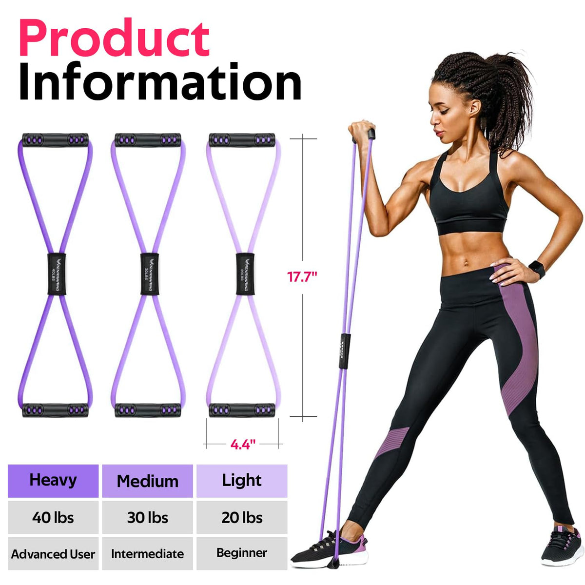 Resistance Bands, Figure 8 Fitness Exercise Bands with Handles - 8 Shaped Resistance Bands of 3 for Arm and Shoulder Stretch, Rope 8 Word Elastic for Women and Men