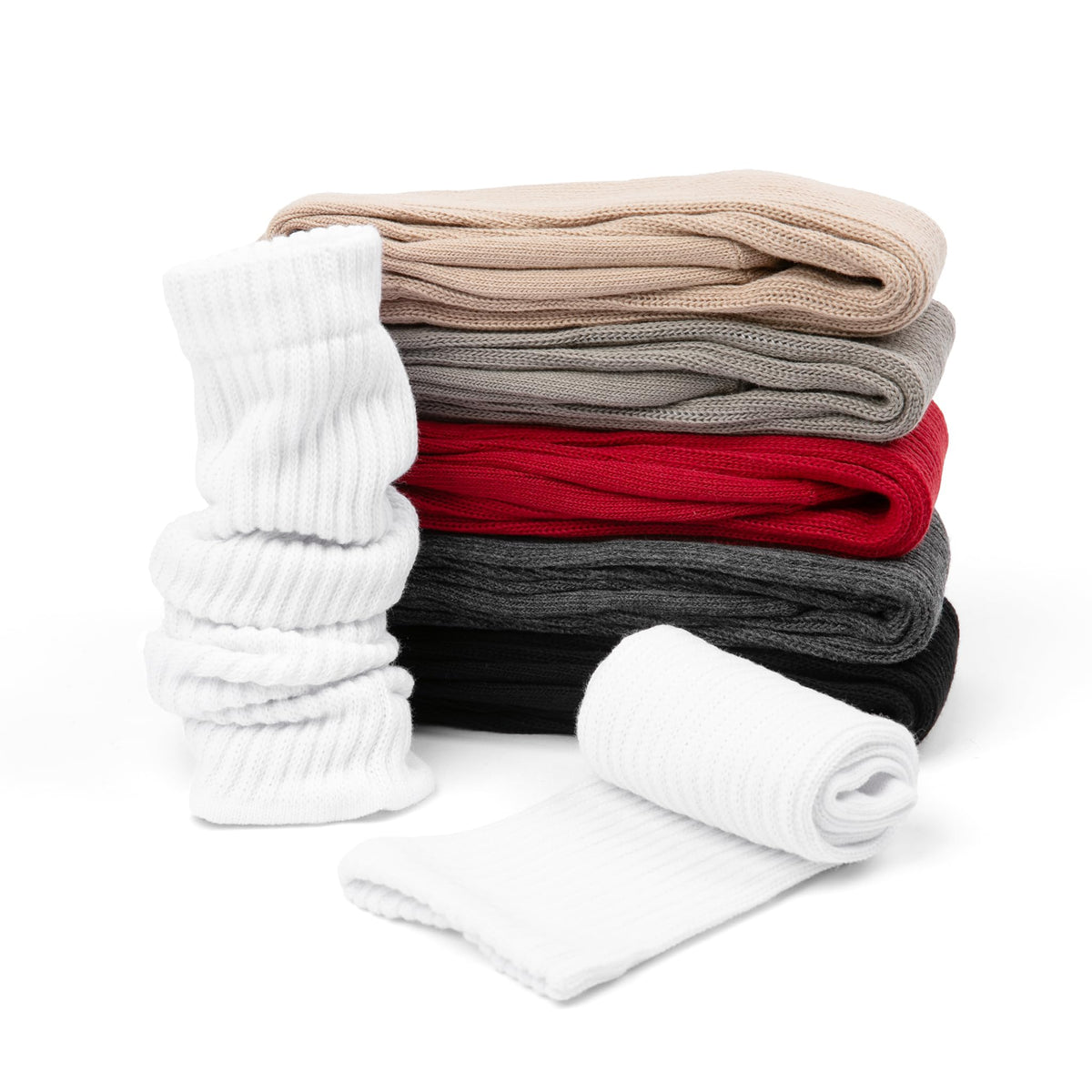Winterlace 6 Pairs Slouch Socks for Women, Heavy Extra Long Cotton Scrunch Crew Sock, Bulk pack (White)