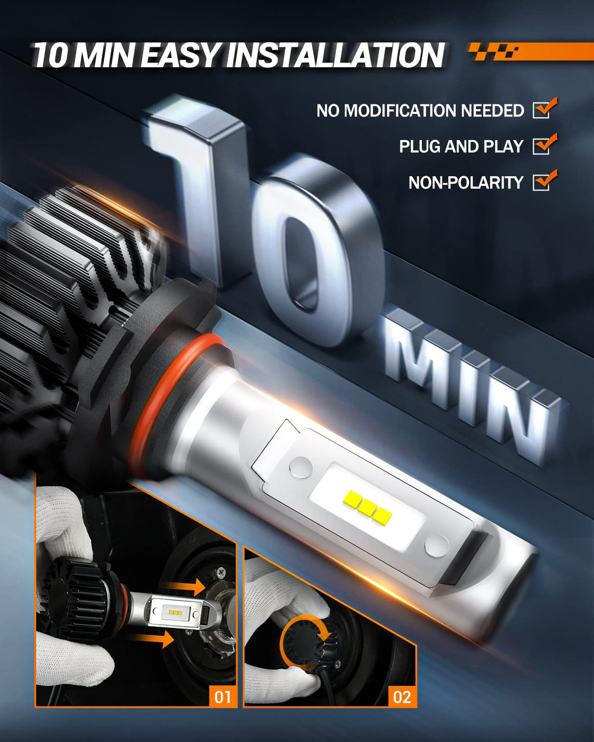 SEALIGHT 9006/HB4 ATV Bulbs, 30,000LM Super Bright, 6000K White, Aluminum, Model X1 9006, Pack of 2