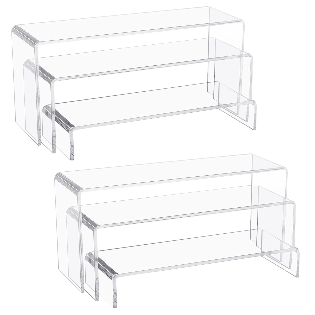 Jusalpha 6 PC 10'' Large Clear Acrylic Riser Set, Acrylic Display Risers Shelf Showcase Fixtures for Jewelry, Display Stand for Amiibo Funko POP Figures, Cupcakes, Food Display, Cabinet- 10 x 3.9 x 3.9 in