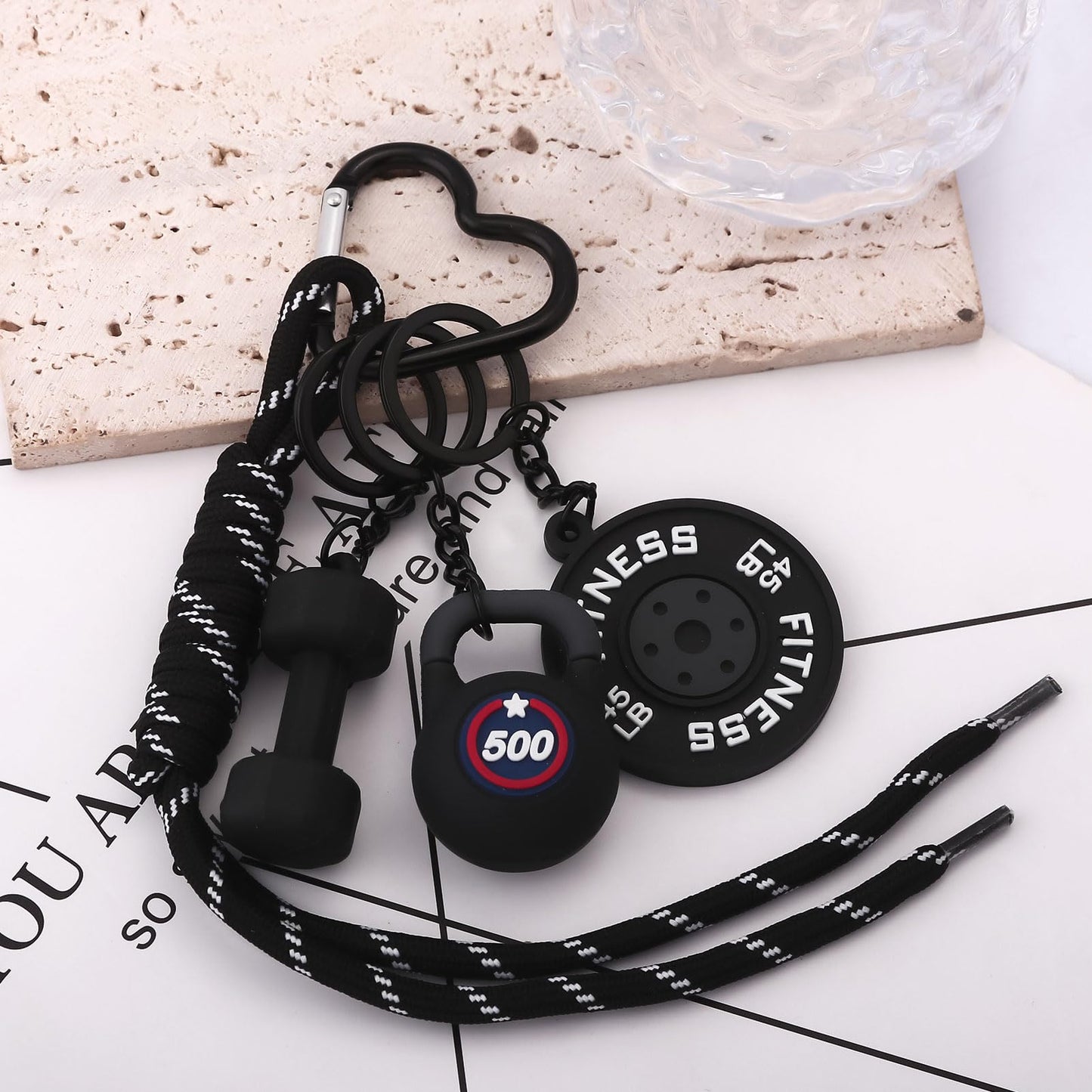 SORGERLY Gym Dumbbell Bag Charms Keychain - Black Barbell Kettlebell Tote Purse Handbag Backpack Accessories - Fitness Lovers Gift for Women Men (Black-1)