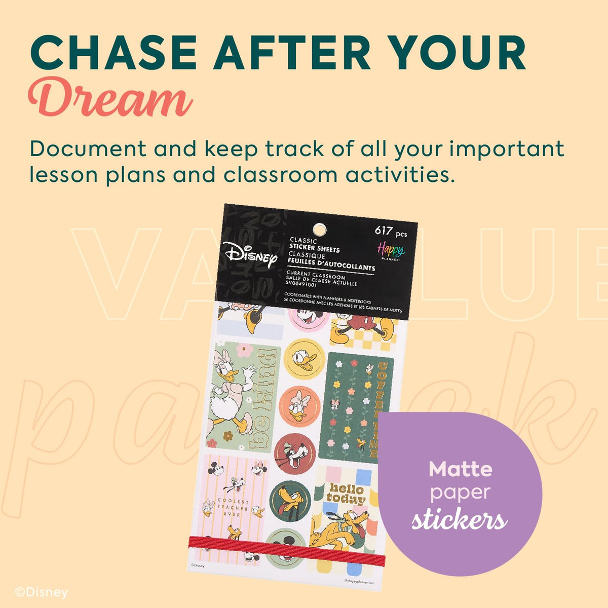 Happy Planner Disney 30-Sheet Sticker Set for Planners, Calendars, and Journals, Easy-Peel Stickers, Scrapbook Accessories, Current Classroom, 617 Stickers Total
