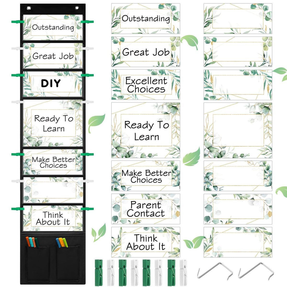 Eersida 49 Pcs Composition Student Behavior Clip Chart for Classroom Management Kid Track Reward Incentive Behavior Pocket Chart Bulletin Board Back to School Supplies for Preschool Daycare Homeschool
