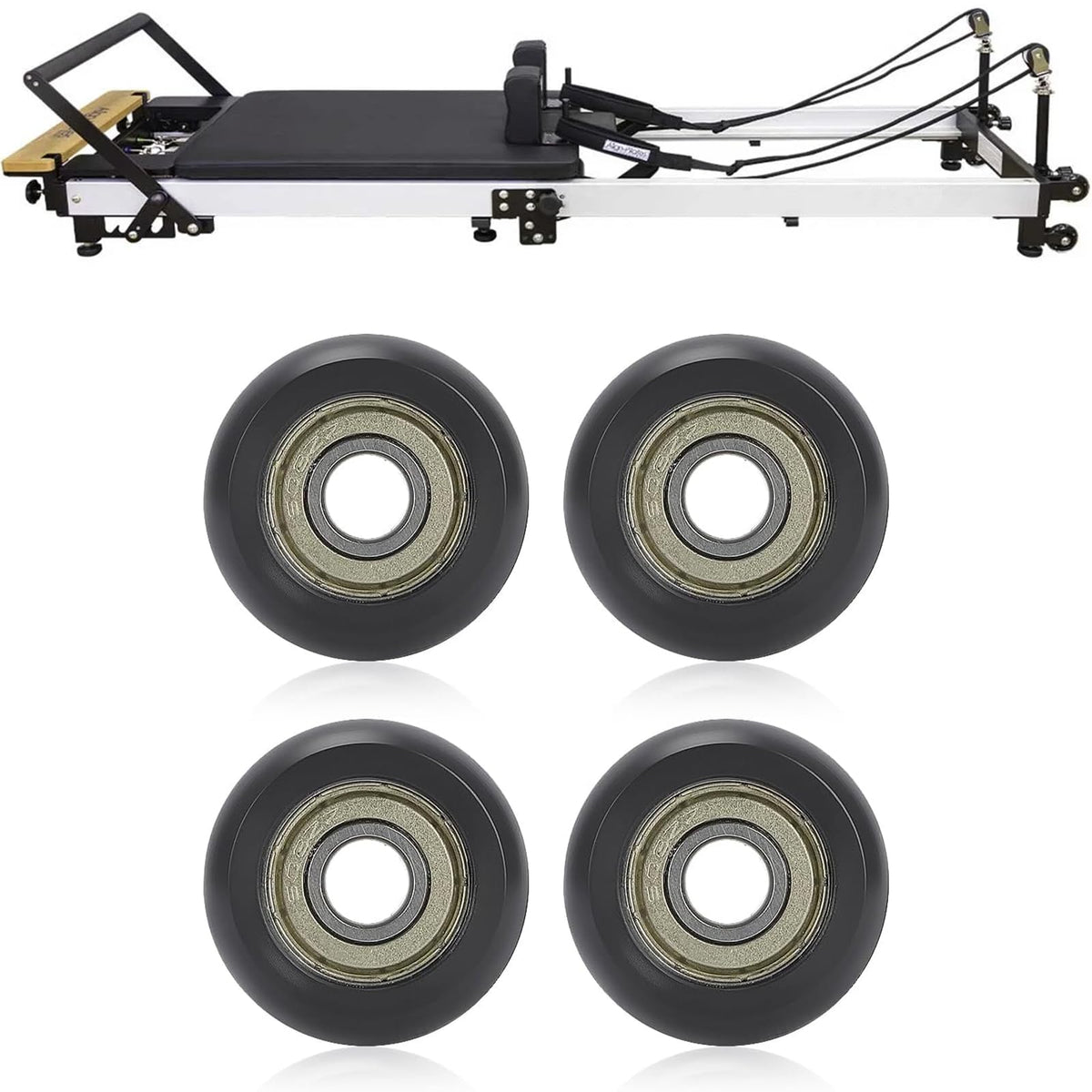 4 Replacement Roller Wheels for Aero Pilates Reformer – Easy to Fit, Smooth & Quiet Glide, Black (Black)