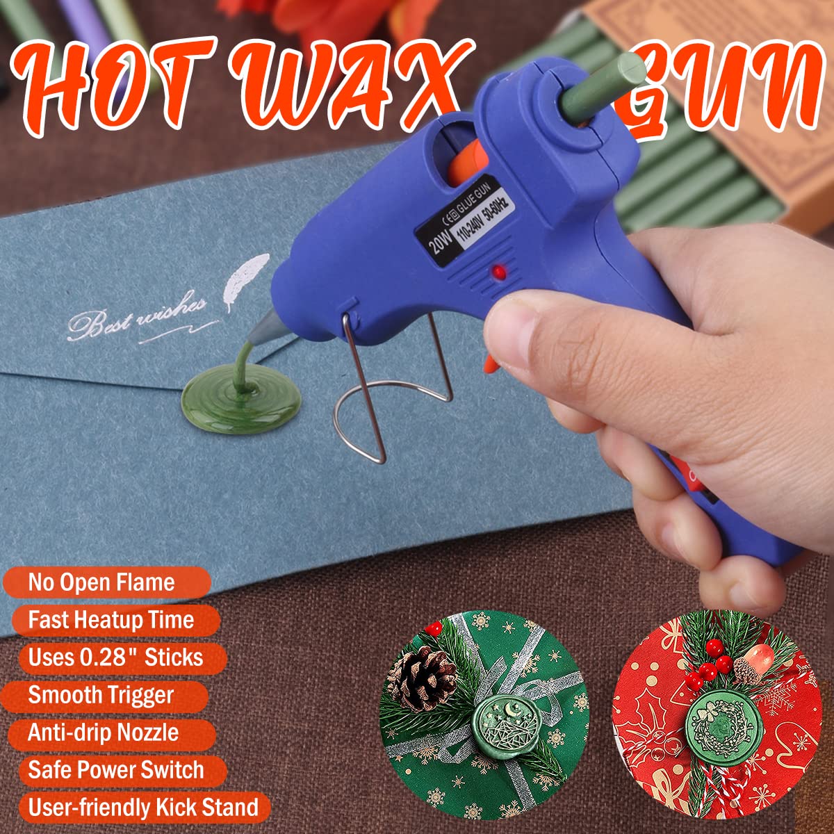 Wax Seal Kits, Wasole 20Pcs Gold Sealing Wax Sticks with 1 Pieces Glue Gun Set for Wax Seal Stamp, Great for Wedding Invitations, Birthday Cards, Envelopes, Gift Wrapping