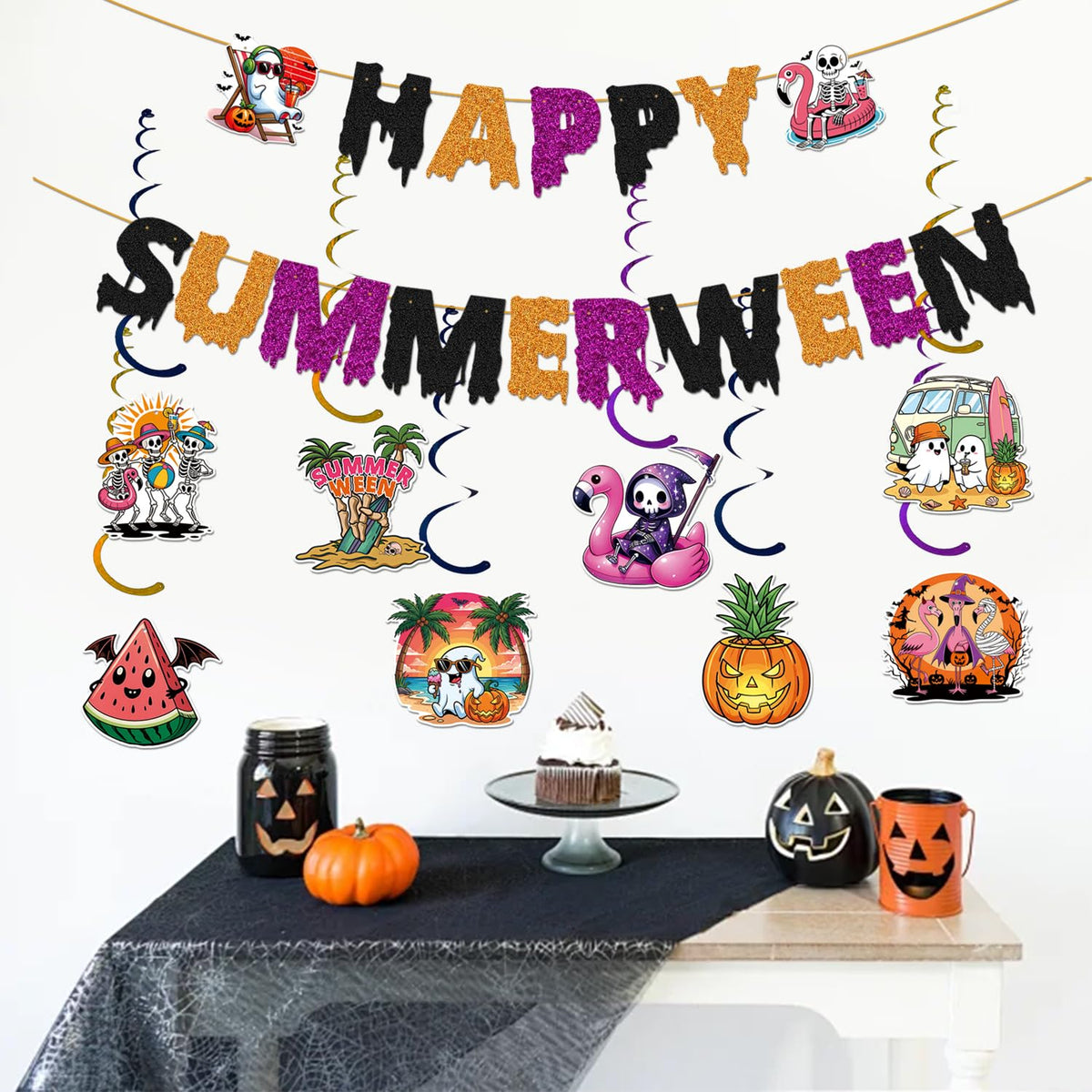 Happy Summerween Banner, Summer Halloween Party Decorations, Halloween In Summer Decor, Summerween Birthday Bachelorette Party Decorations