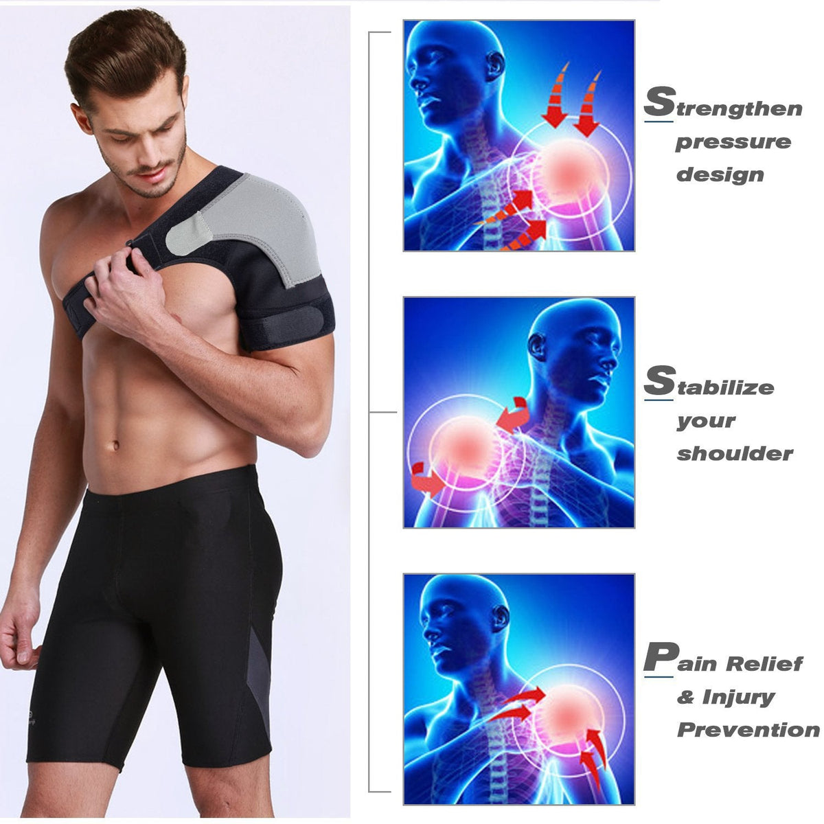 Shoulder Stability Brace Adjustable Shoulder Support with Pressure Pad, Light Breathable Neoprene Rotator Cuff Shoulder Support for Sport, Dislocated AC Joint, Labrum Tear, Shoulder Pain - Left