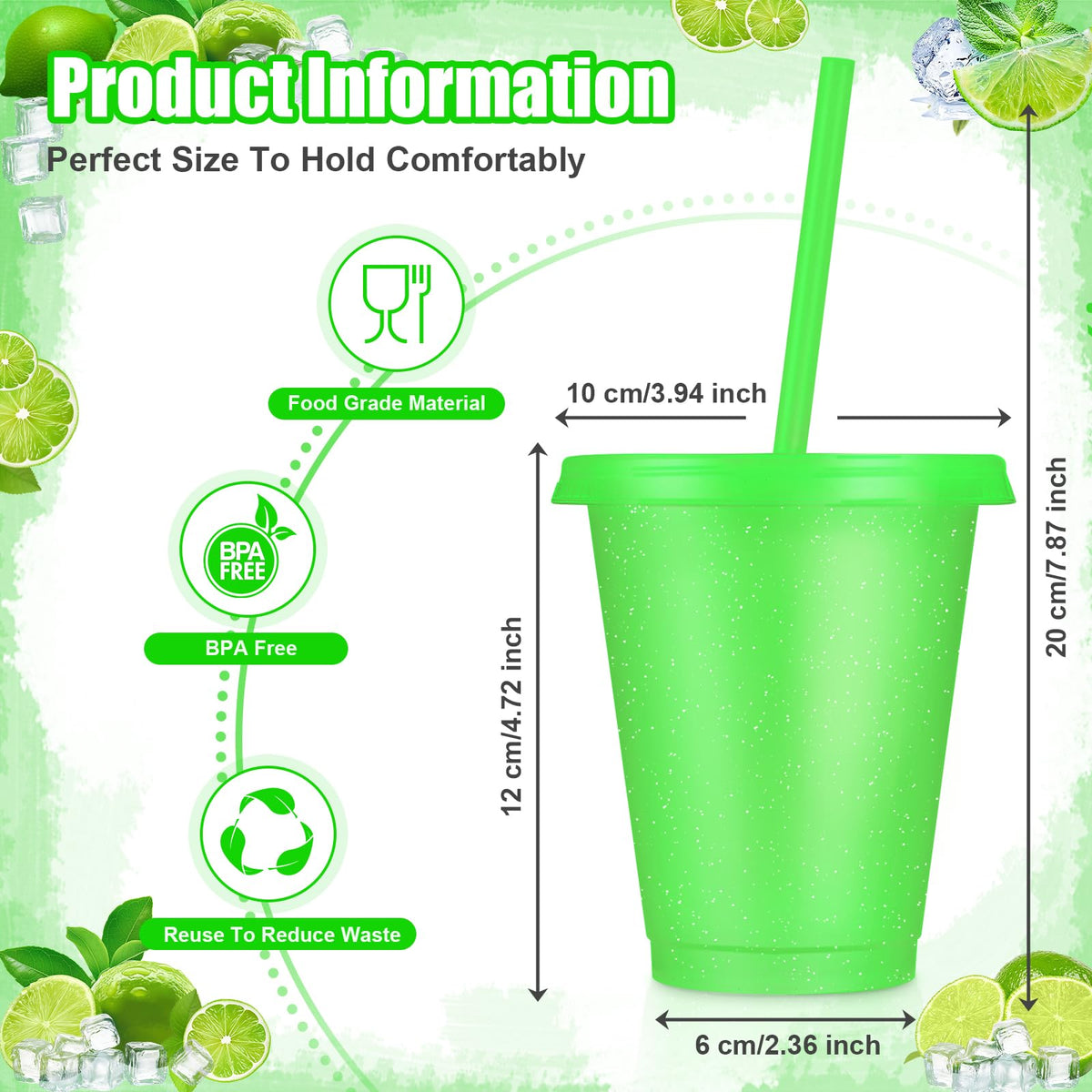 LEIFEOSH 24 Pcs Plastic Tumblers with Lids and Straws, Reusable Cups with Lids Plastic Colorful Cups for Party Birthday, Iced Coffee Cup Travel Mug Cold Drink Cups Tumblers Bulk (16 oz, Green)