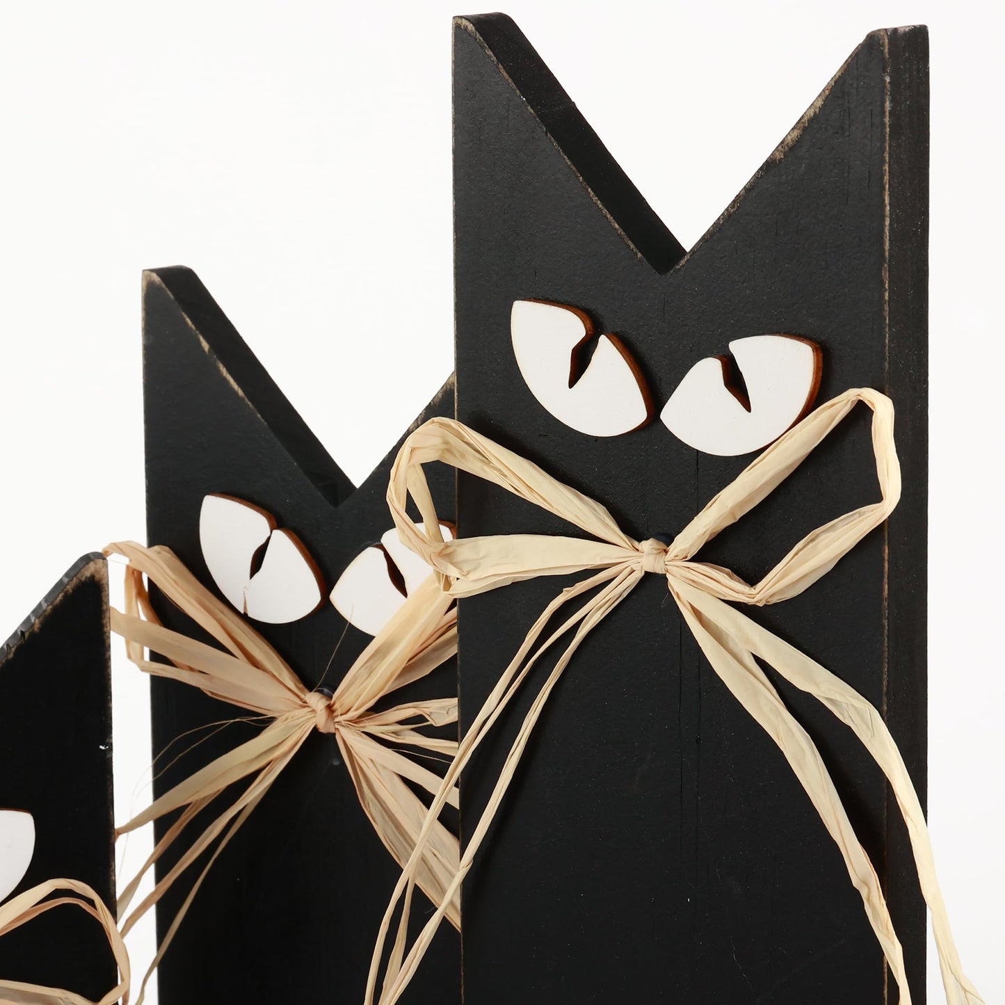 HH Family Halloween Table Decorations Black Cat Rustic Wooden Party Decor for Tabletop Shelf or Mantel (3 Black Cats)