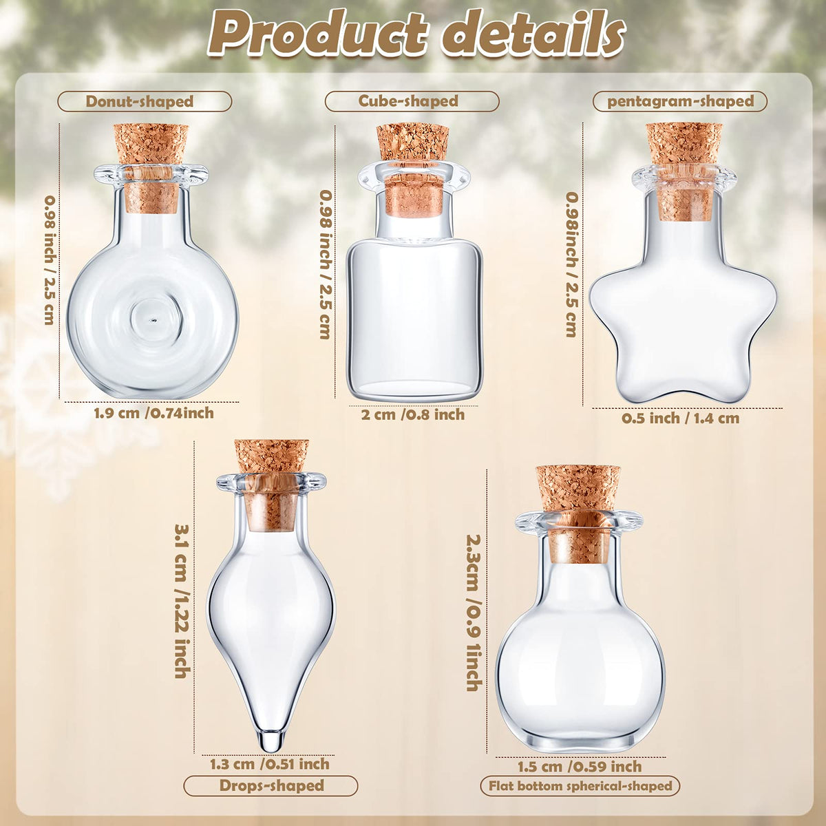 Patelai 50 Pcs Mini Glass Bottles Jars with Cork Stoppers Tiny Cork Glass Bottles Halloween Small Wishing Message Jars DIY Decor for Winter Christmas Party Wedding Baby Shower Favors(Classic Shape)
