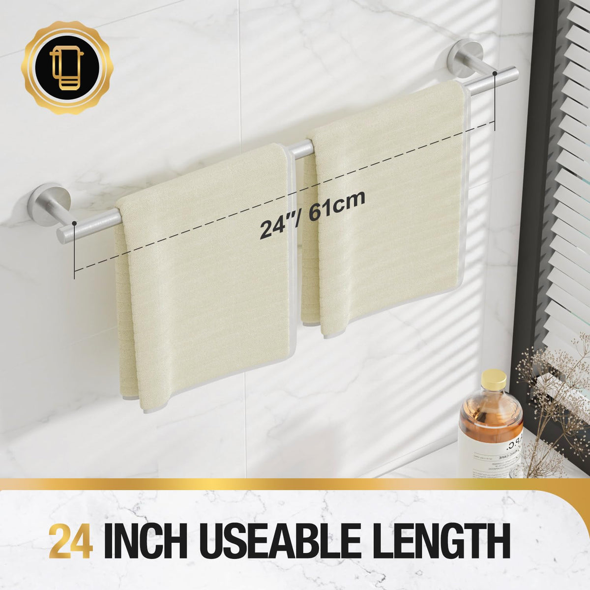 HITSLAM Brushed Nickel 24 Inch Towel Bar for Bathroom, SUS304 Stainless Steel Bathroom Towel Rack Wall Mounted, Modern Home Decor Bath Towel Holder with Hardware Accessories (Total Length 25.7 Inch)
