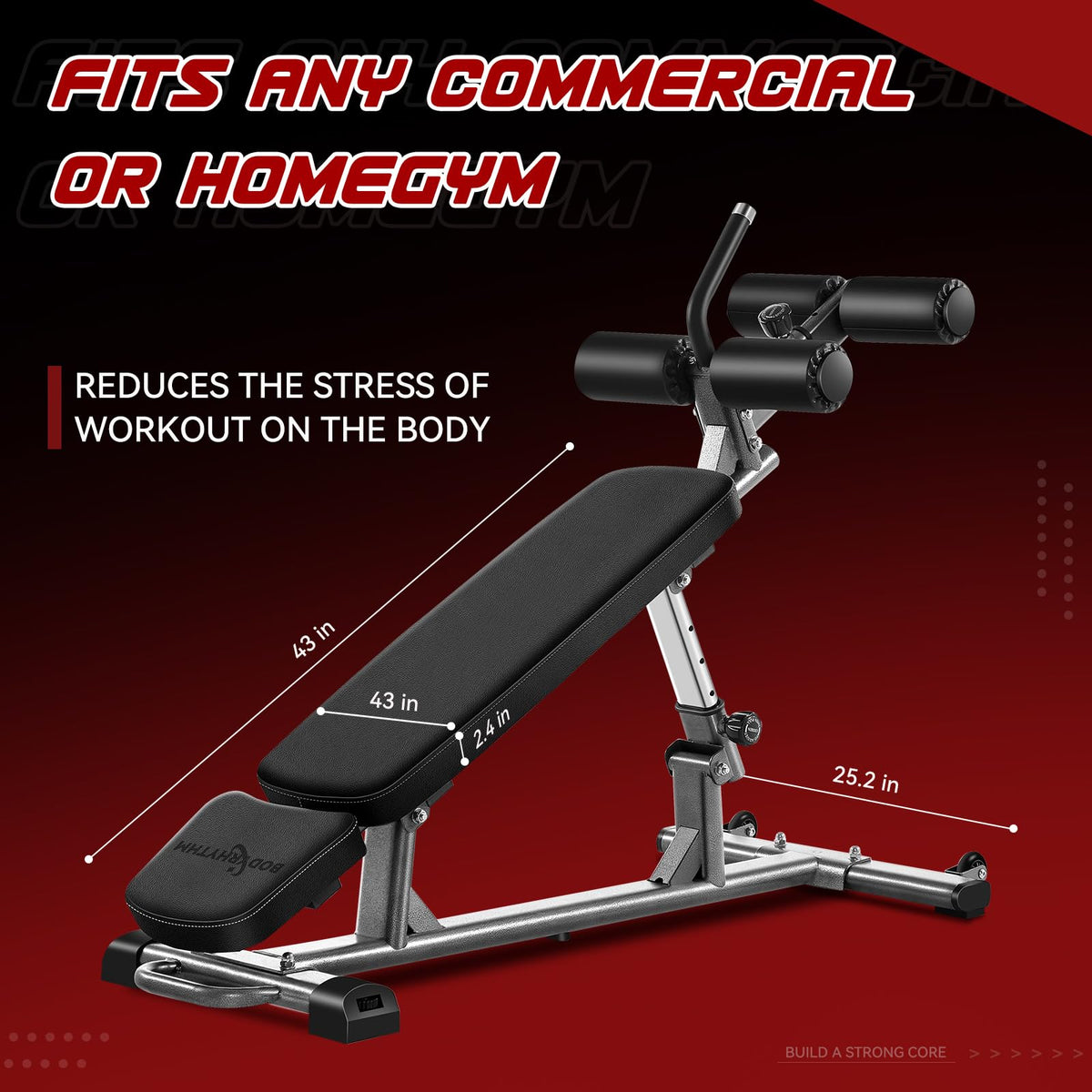 BODY RHYTHM Professional Sit-Up Bench with 4 Adjustable Heights and Reverse Crunch Handle, Adjustable Weight Bench and Flat, Incline & Decline Bench Press, Great Strength Training Slant Bench and Ab &