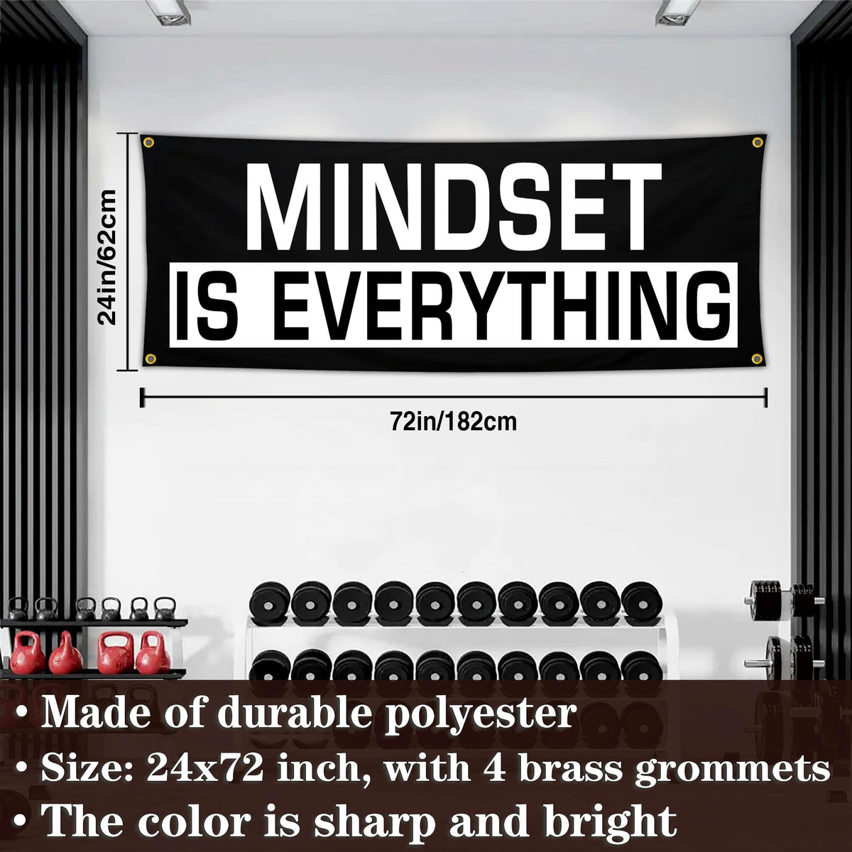 Bomtas Motivational Gym Posters Banners Flags for Home Gym Room Guys Office Bedroom Mindset is Everything Inspirational Flag Banner 24x72 Inch Motivation Wall Art Decor
