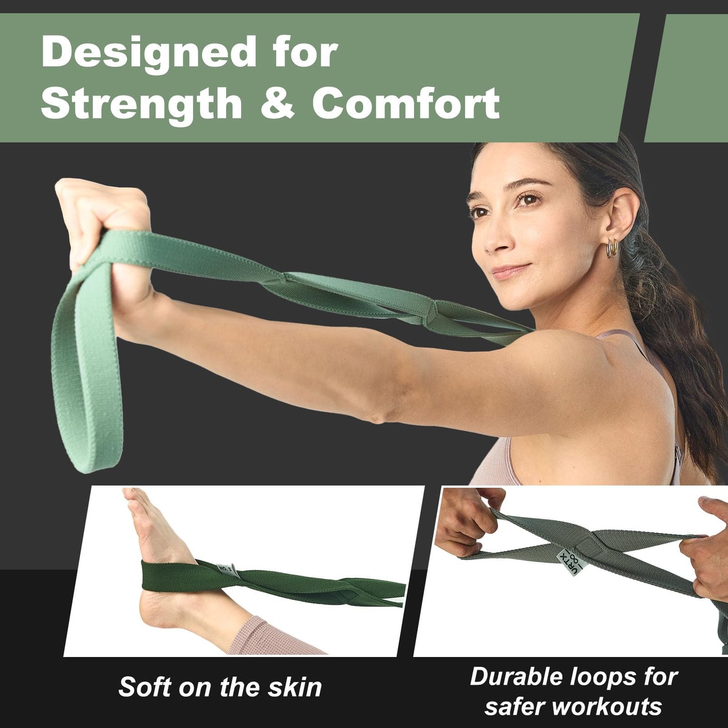 VRTX Stretch Straps for Exercise | Yoga & Pilates Stretching Bands w/ 7 Loops | Resistance Bands for Fitness Workout, Home Gym, Physical Therapy | Soft Mesh Cloth, Durable – X-Light (2-15lbs)