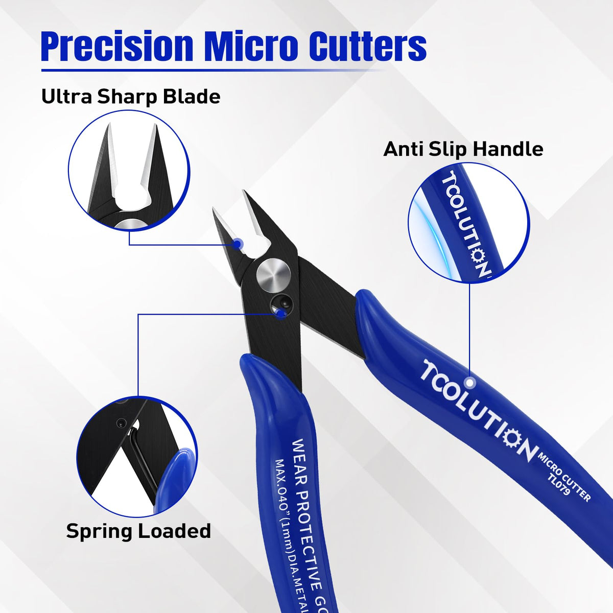 TOOLUTION Micro Flush Cutters - 5 Pack Small Wire Cutter Snips Flush Cut Pliers Nippers - Side Cutter Diagonal Cutting Pliers for Zip Ties Craft Electronic - Sprue Cutters for Plastic Model